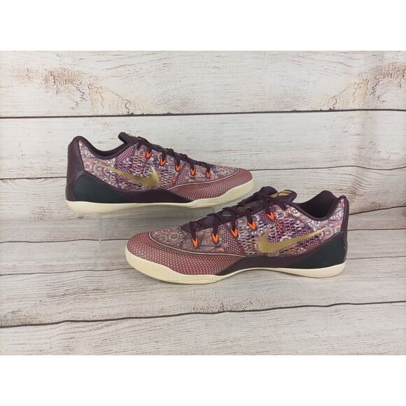 Nike Mens Sz 18 Kobe 9 EM Silk Sneakers Burgundy Gold 646701-676 - Picture 2 of 9